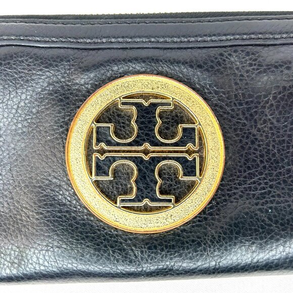 Tory Burch Amanda Zip-Around Continental Wallet Black Pebbled Leather - Picture 2 of 16